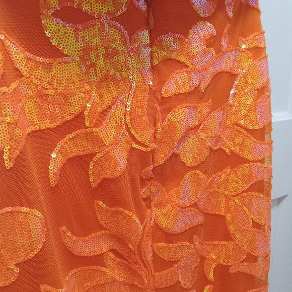 Sparkly Orange Sequin One Shoulder Long Prom Dress NWOT - Picture 7 of 7